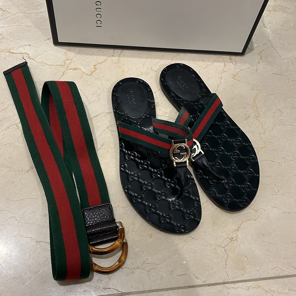 Gucci flipflop and belt